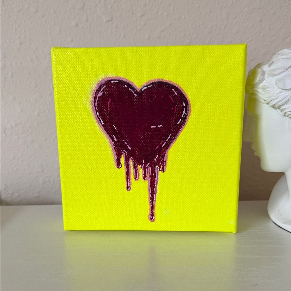 Yellow and Purple Dripping Heart Canvas Art